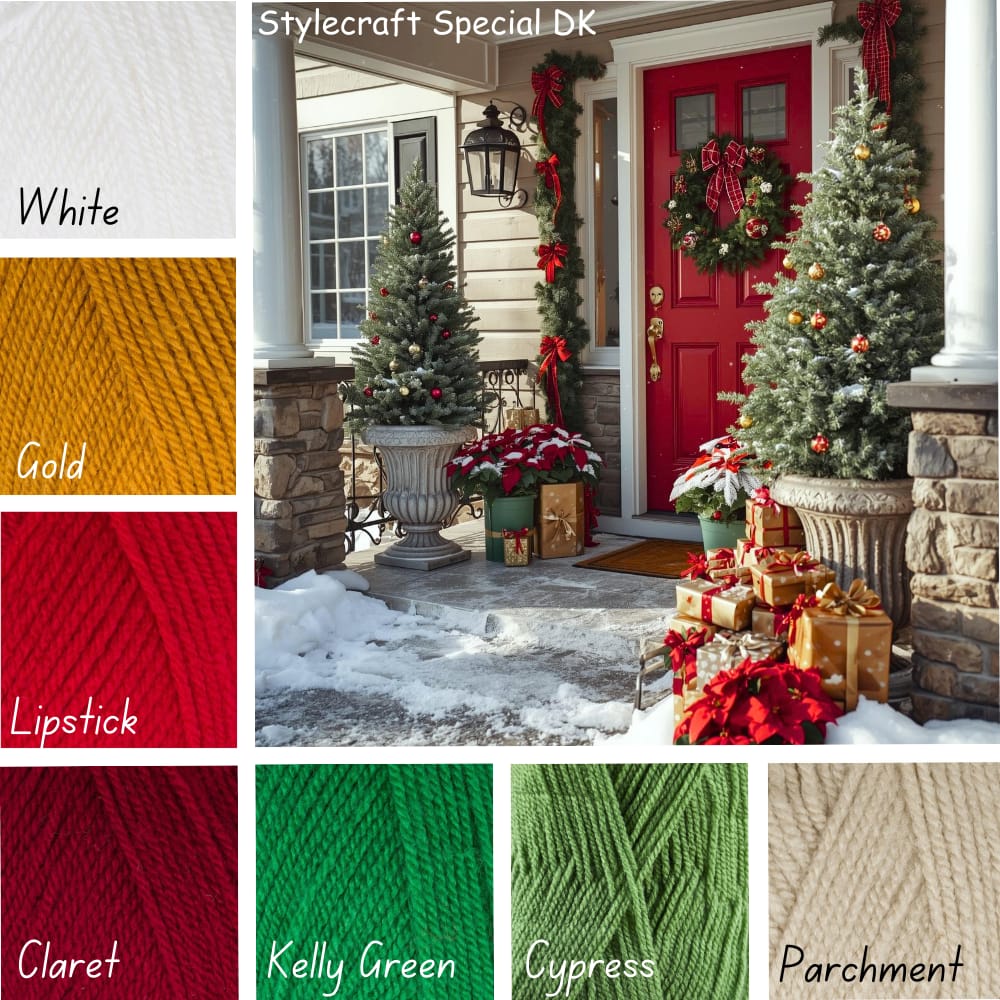 Rustic Christmas Palette yarn samples and scenery