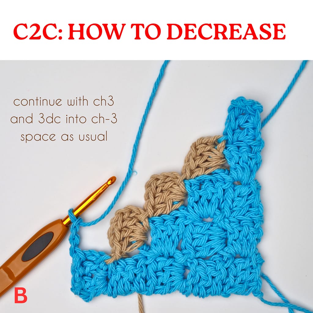 Continuing a C2C decrease row after moving into the next chain-3 space.
