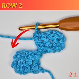 C2C Row 2 step 1: turn the first block and chain six.
