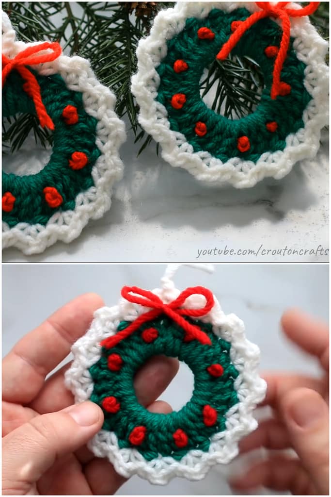 1. Crocheted Wreath Ornament Made Around Milk Jug Ring